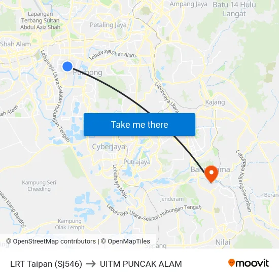 LRT Taipan (Sj546) to UITM PUNCAK ALAM map