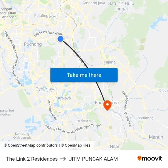 The Link 2 Residences to UITM PUNCAK ALAM map