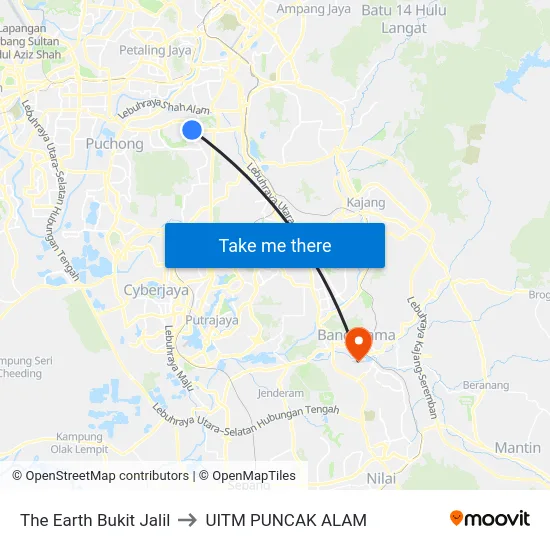 The Earth Bukit Jalil to UITM PUNCAK ALAM map