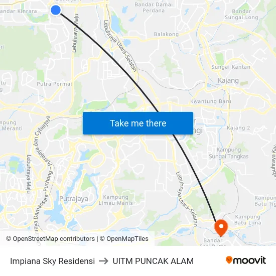 Impiana Sky Residensi to UITM PUNCAK ALAM map