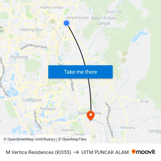 M Vertica Residences (Kl355) to UITM PUNCAK ALAM map
