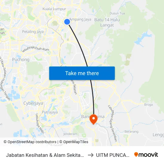 Jabatan Kesihatan & Alam Sekitar DBKL (Kl362) to UITM PUNCAK ALAM map