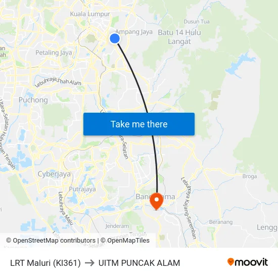 LRT Maluri (Kl361) to UITM PUNCAK ALAM map