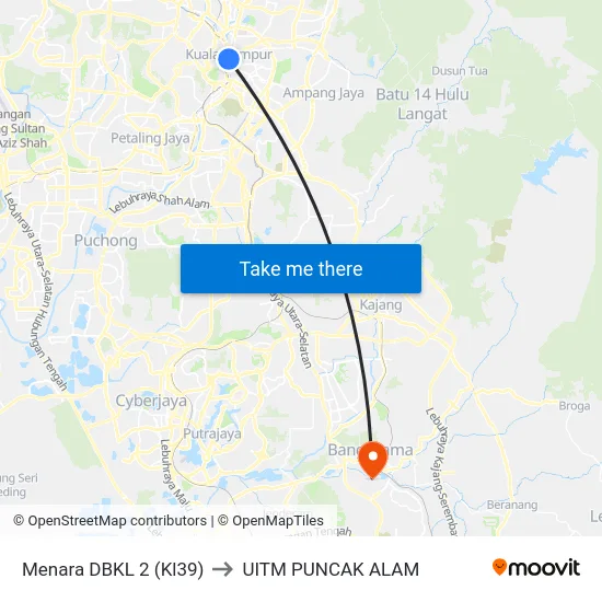 Menara DBKL 2 (Kl39) to UITM PUNCAK ALAM map