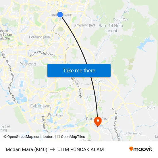Medan Mara (Kl40) to UITM PUNCAK ALAM map