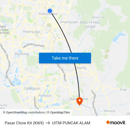 Pasar Chow Kit (Kl69) to UITM PUNCAK ALAM map