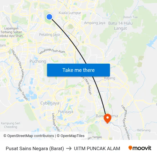 Pusat Sains Negara (Barat) to UITM PUNCAK ALAM map
