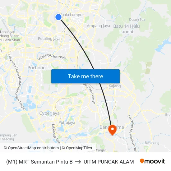 (M1) MRT Semantan Pintu B to UITM PUNCAK ALAM map