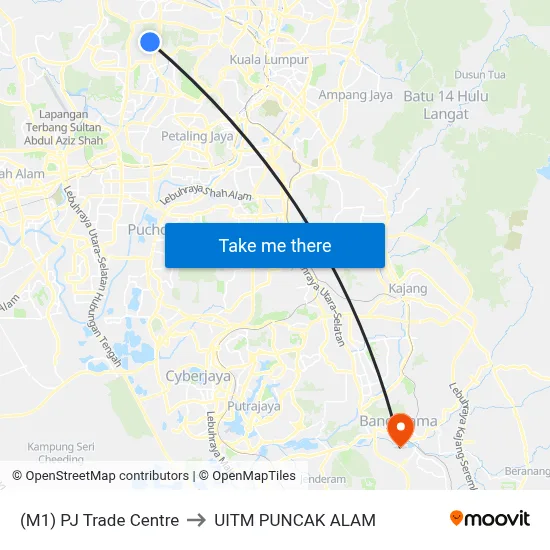 (M1) PJ Trade Centre to UITM PUNCAK ALAM map