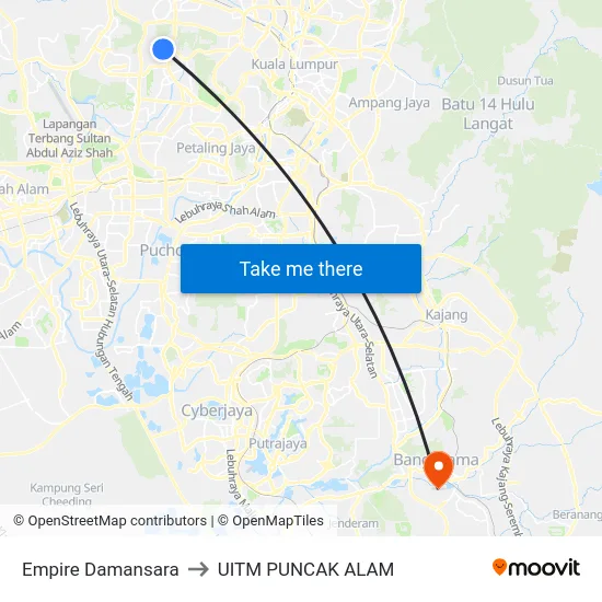 Empire Damansara to UITM PUNCAK ALAM map