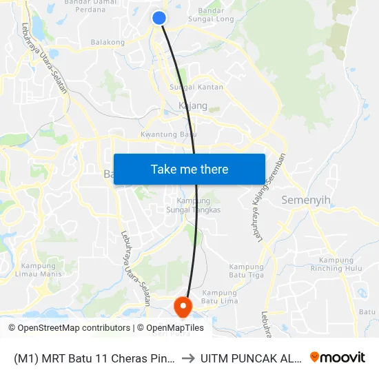 (M1) MRT Batu 11 Cheras Pintu A to UITM PUNCAK ALAM map
