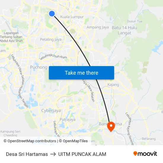 Desa Sri Hartamas to UITM PUNCAK ALAM map