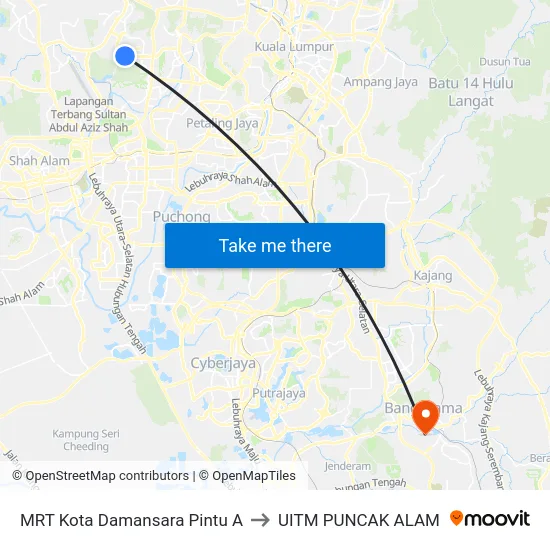 MRT Kota Damansara Pintu A to UITM PUNCAK ALAM map