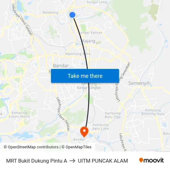 MRT Bukit Dukung Pintu A to UITM PUNCAK ALAM map