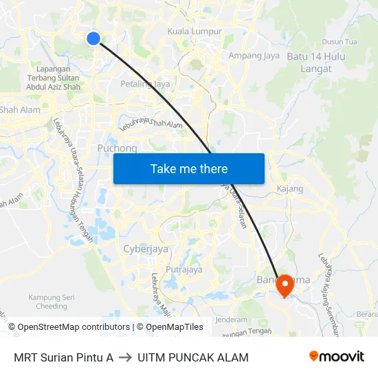 MRT Surian Pintu A to UITM PUNCAK ALAM map