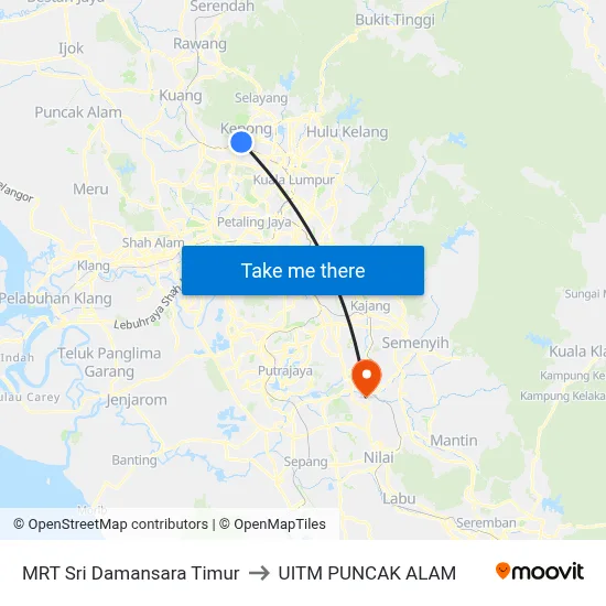 MRT Sri Damansara Timur to UITM PUNCAK ALAM map