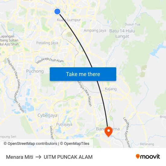 Menara Miti to UITM PUNCAK ALAM map