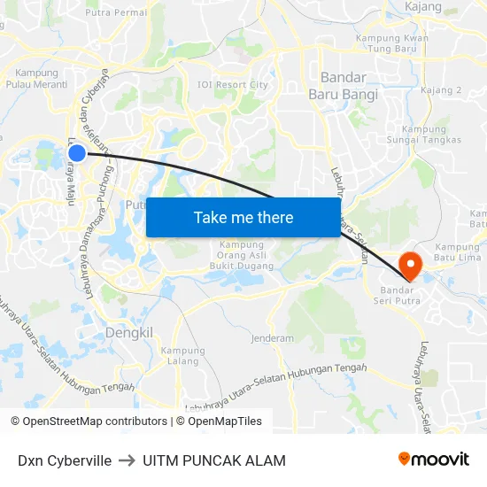 Dxn Cyberville to UITM PUNCAK ALAM map