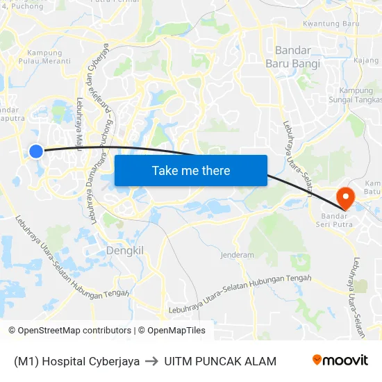 (M1) Hospital Cyberjaya to UITM PUNCAK ALAM map