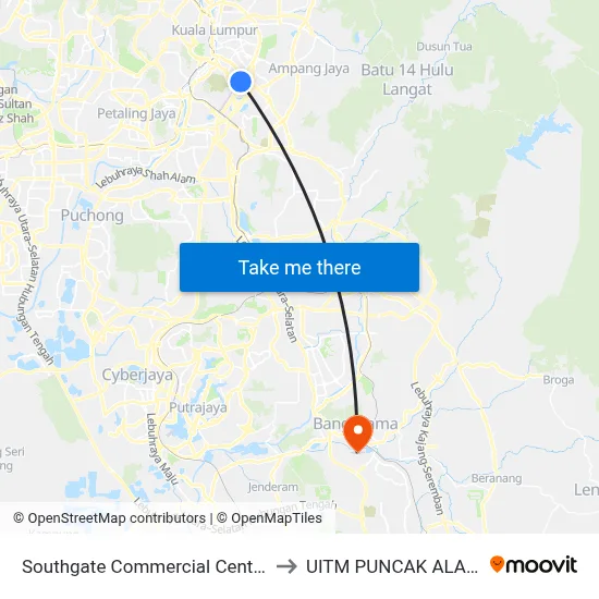 Southgate Commercial Centre to UITM PUNCAK ALAM map
