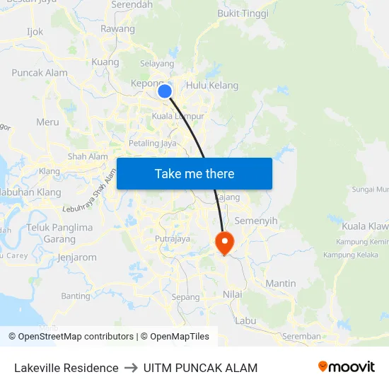 Lakeville Residence to UITM PUNCAK ALAM map