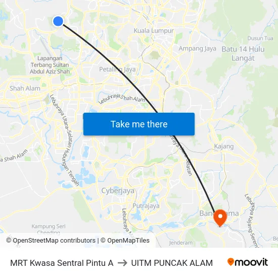 MRT Kwasa Sentral Pintu A to UITM PUNCAK ALAM map