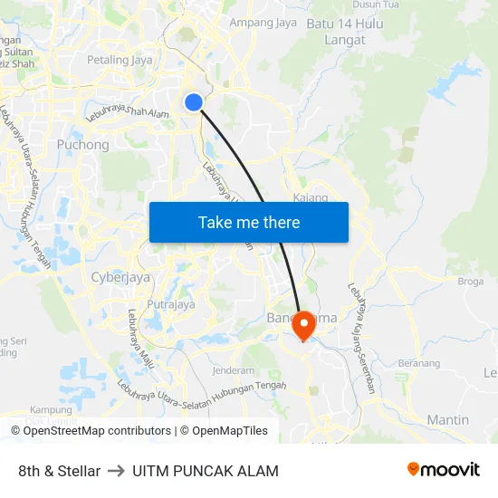 8th & Stellar to UITM PUNCAK ALAM map