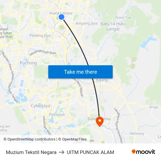 Muzium Tekstil Negara to UITM PUNCAK ALAM map