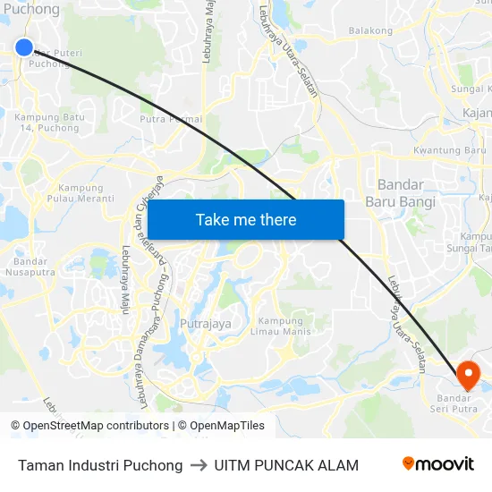 Taman Industri Puchong to UITM PUNCAK ALAM map