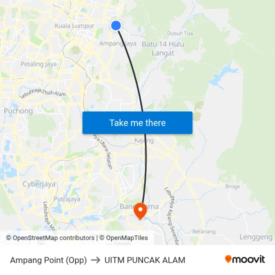 Ampang Point (Opp) to UITM PUNCAK ALAM map