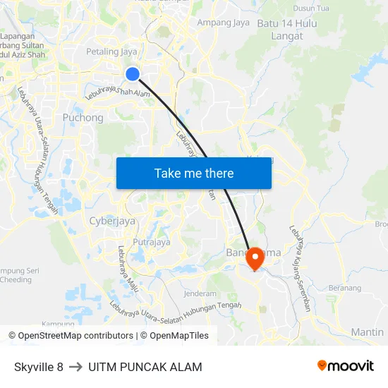 Skyville 8 to UITM PUNCAK ALAM map