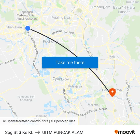 Spg Bt 3 Ke KL to UITM PUNCAK ALAM map