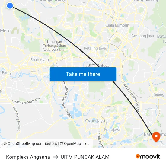 Kompleks Angsana to UITM PUNCAK ALAM map