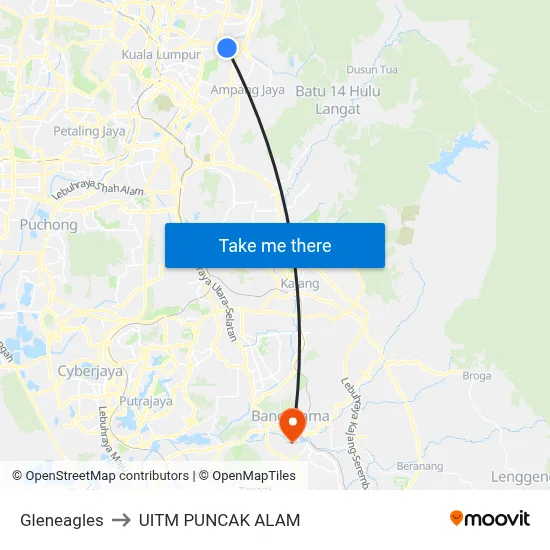 Gleneagles to UITM PUNCAK ALAM map