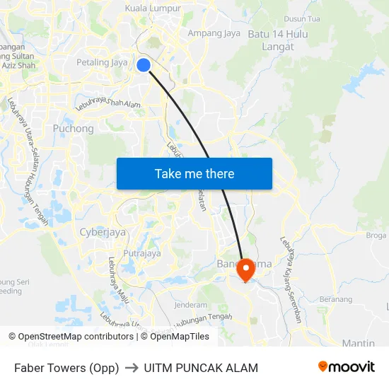 Faber Towers (Opp) to UITM PUNCAK ALAM map