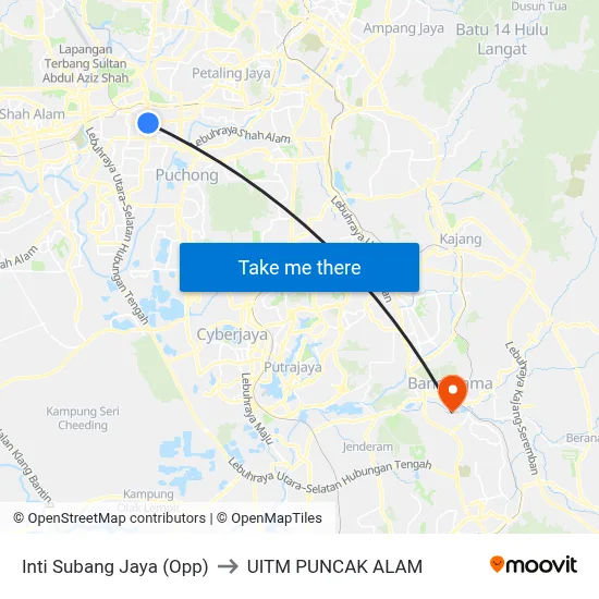 Inti Subang Jaya (Opp) to UITM PUNCAK ALAM map