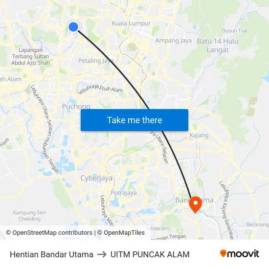 Hentian Bandar Utama to UITM PUNCAK ALAM map