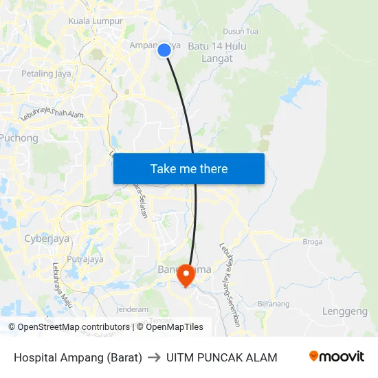 Hospital Ampang (Barat) to UITM PUNCAK ALAM map