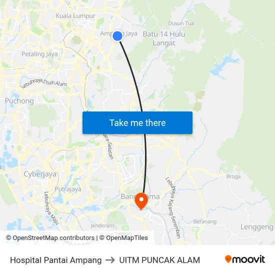 Hospital Pantai Ampang to UITM PUNCAK ALAM map