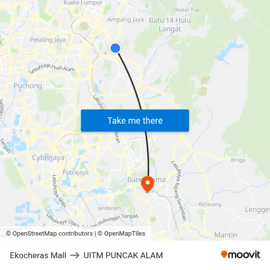 Ekocheras Mall to UITM PUNCAK ALAM map