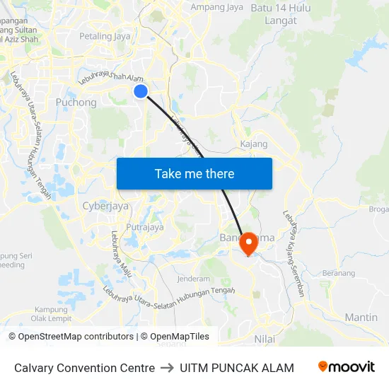 Calvary Convention Centre to UITM PUNCAK ALAM map