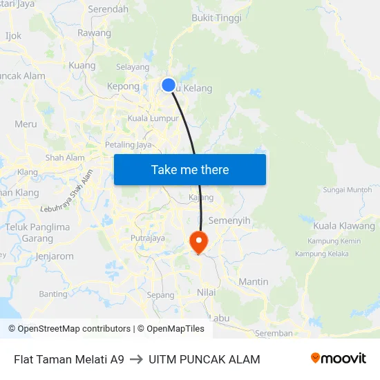 Flat Taman Melati A9 to UITM PUNCAK ALAM map