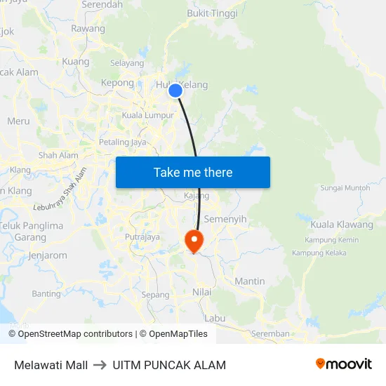 Melawati Mall to UITM PUNCAK ALAM map