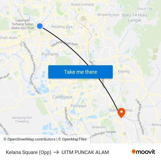 Kelana Square (Opp) to UITM PUNCAK ALAM map