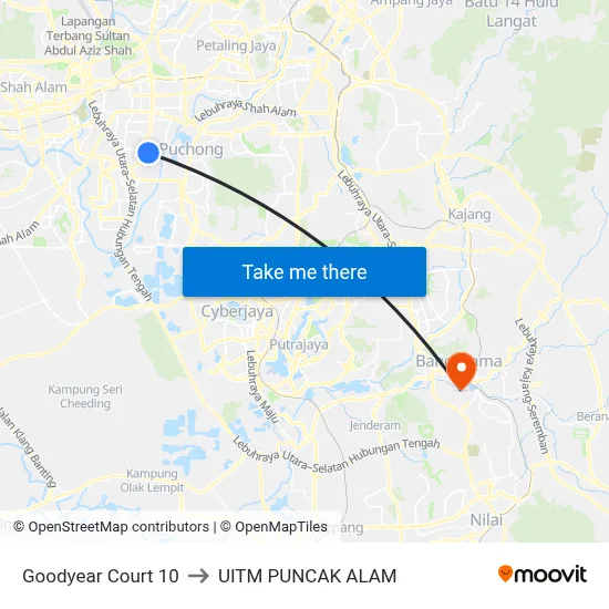 Goodyear Court 10 to UITM PUNCAK ALAM map