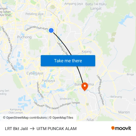LRT Bkt Jalil to UITM PUNCAK ALAM map