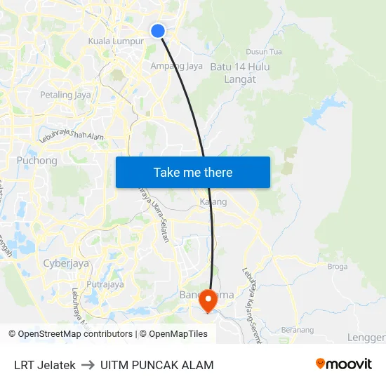 LRT Jelatek to UITM PUNCAK ALAM map