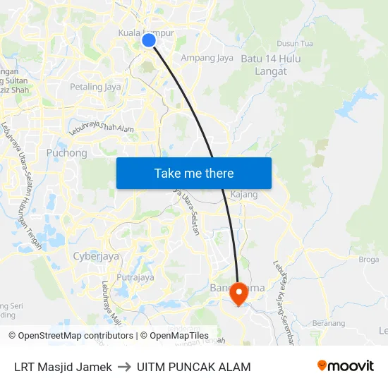 LRT Masjid Jamek to UITM PUNCAK ALAM map