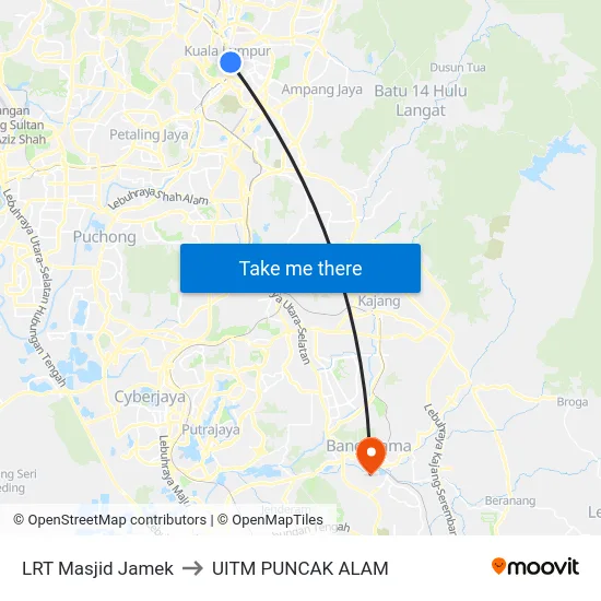 LRT Masjid Jamek to UITM PUNCAK ALAM map