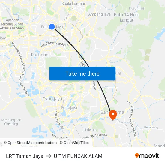 LRT Taman Jaya to UITM PUNCAK ALAM map